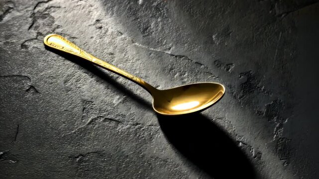 Luxurious Golden Cutlery with Engraved Patterns on Textured Slate