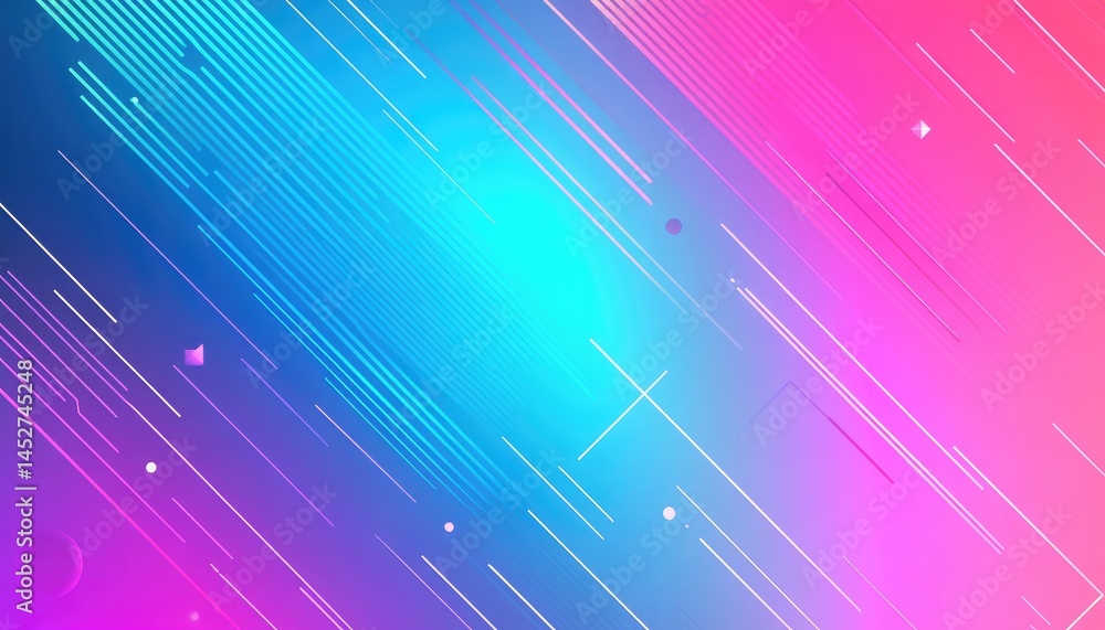 Poster gradient pink to blue backdrop with diagonal geometric lines and shapes