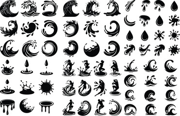 Water Splash Silhouette Set | Drip, Splash, Liquid Icons Splash Shapes Vector Silhouettes | Water Drop Design Set