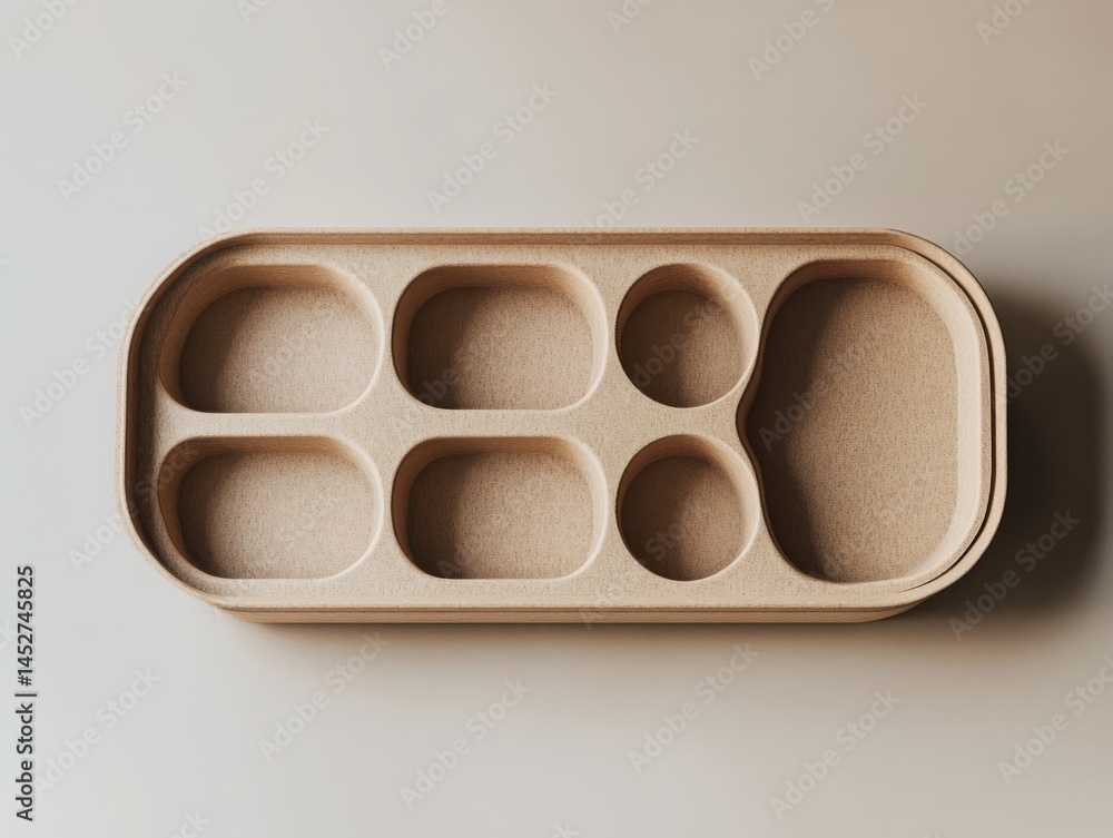 Poster Aerial view of container with multiple compartments and light tone