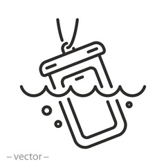 phone in a waterproof case, icon, smartphone underwater, thin line web symbol on white background - editable stroke vector illustration eps10