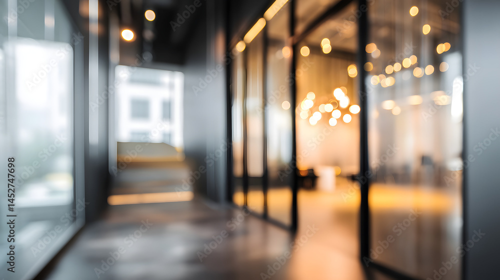 Poster dynamic office environment with blurred background modern workspace bright lighting professional set
