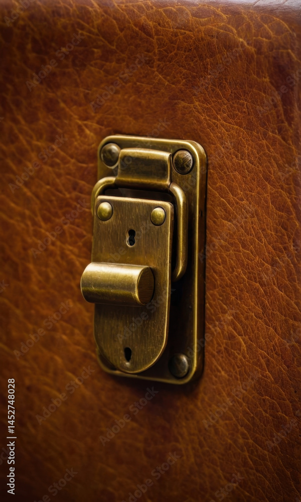 Poster a close-up shot of a brown leather suitcase with intricate details and texture