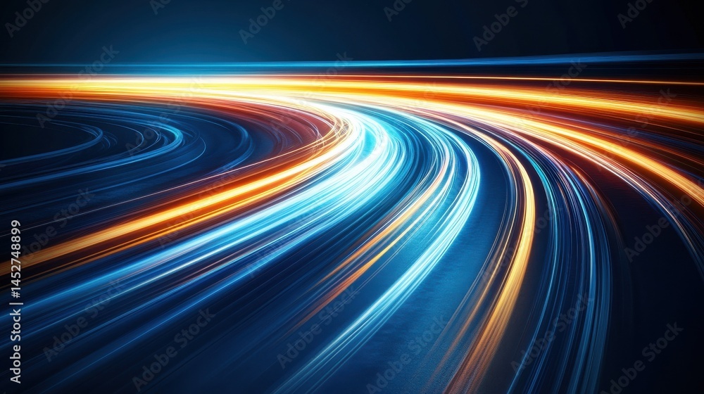 Aufkleber abstract blue light speed lines background, fast moving in curved path with motion blur effect. digi