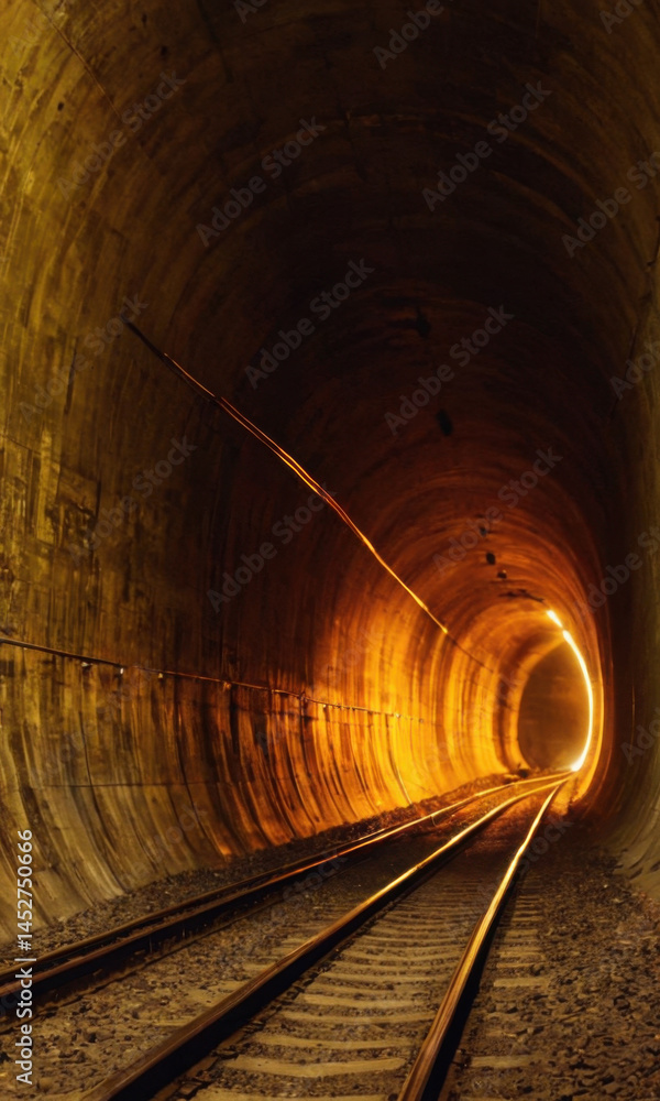Poster train entering or exiting a dark tunnel, perfect for transportation and infrastructure projects