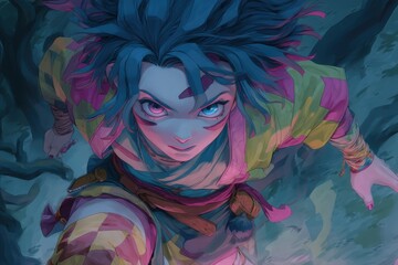 Close-up view of a stylized female figure.