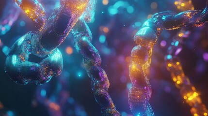 Innovative blockchain technology visualizes interconnected networks of digital assets in a vibrant and dynamic environment