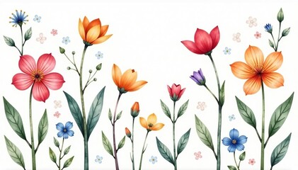 Delicate watercolor wildflowers, soft pastel tones, repeating motif, nature, floral