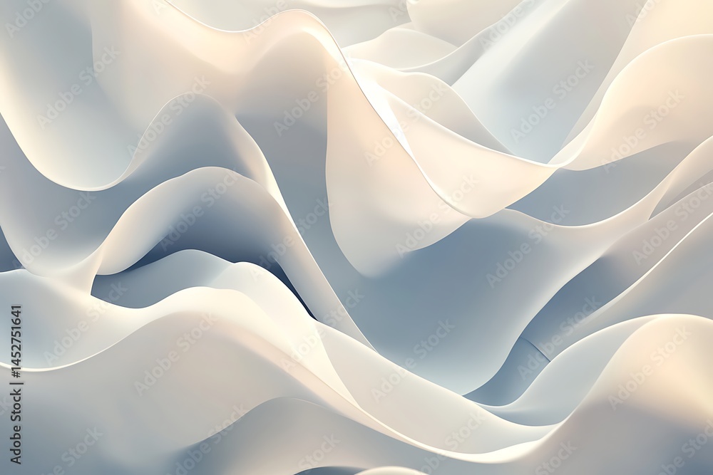 Poster abstract white waves, modern smooth silk curves forming textured pattern background