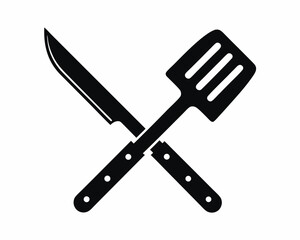 Summer Barbecue grill knife and spatula icon silhouette vector illustration