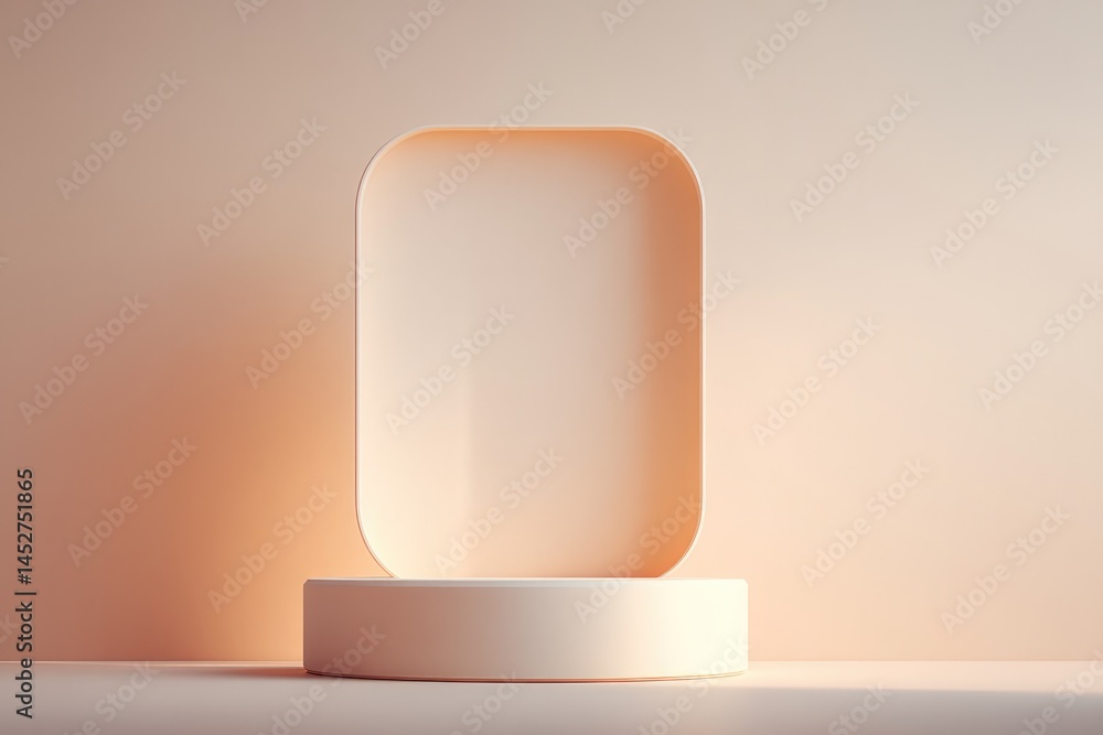 Poster 3d-rendered minimalist podium stands empty with elegant frame above offering ample copy space along 