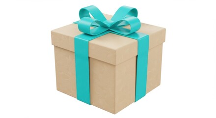 Obraz premium 3D Beige gift box with ribbon and bow on white background