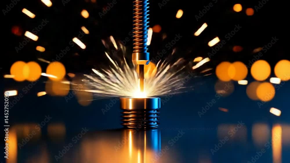 Poster sparking brilliance: a captivating close-up captures a metal object with sparks flying, a brilliant 