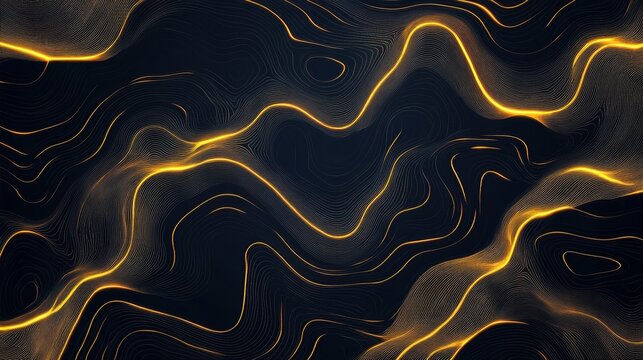 Luxury gold abstract line art background vector. Mountain topographic map background with golden lines texture, 17:9 wallpaper design for wall arts, fabric , packaging , web, banner, app, wallpaper. 