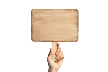 hand holding blank wooden sign board