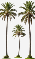 Three palm trees standing on a clean and simple white background, ideal for designs and compositions