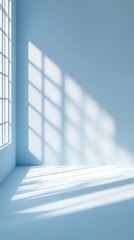Obraz premium Minimal light blue background with window shadows for modern display
