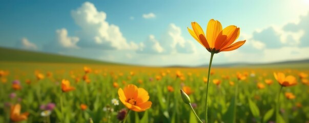 Obraz premium A single flower blooming in a field of nothingness, solitary bloom, loneliness