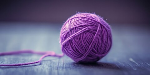 Purple yarn ball on wooden surface