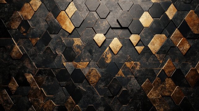 Creative dark hexagon wallpaper. Design and mosaic concept. 3D Rendering ill ustration