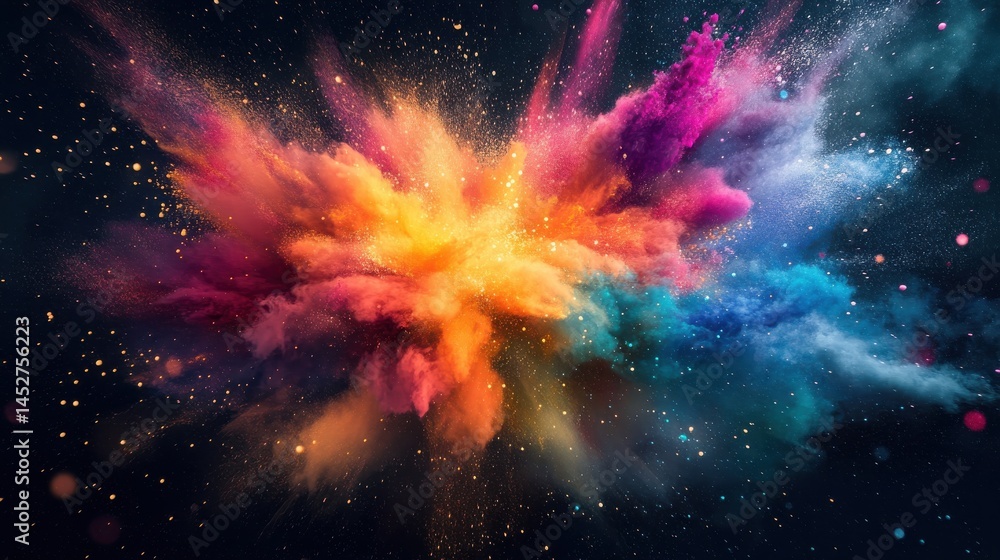 Poster a vibrant and dynamic digital data explosion symbolizing a breakthrough idea or innovative discovery