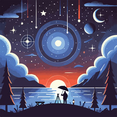 vector image of beautiful scenery at night