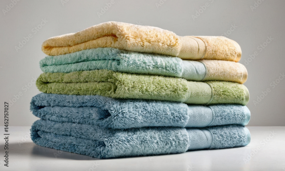 Poster a stack of towels sitting on a table