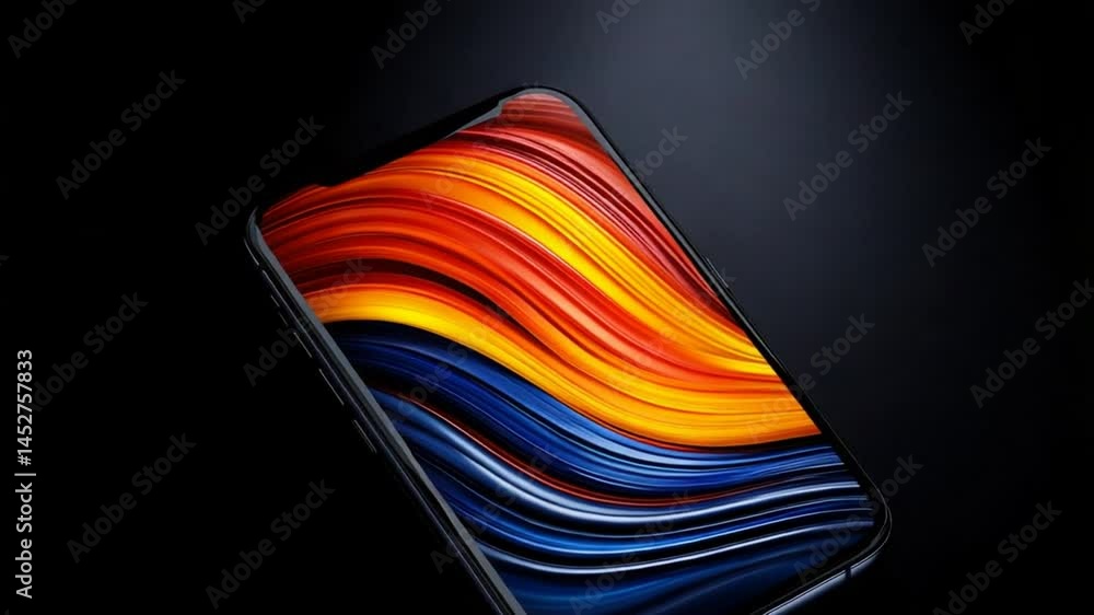 Poster vibrant abstract background on mobile screen with smooth color waves in spirals and bright shades of