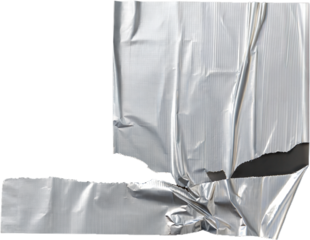 Shiny Crumpled Silver Foil Tape Piece Isolated With Wrinkled Texture and Torn Edges for Design or Mockup Use