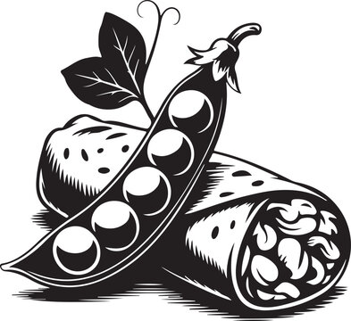 black and white peas pod and beans clip art preview