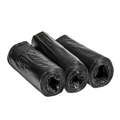 rolls of black plastic garbage bags On white background