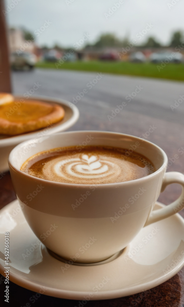Poster A single serving of coffee on a saucer placed on a table