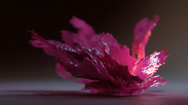 d rendering of a vibrant pink paint splash debar in mid air, demonstrating fluid motion and dynamic texture