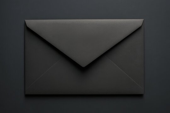 A sleek black envelope placed on a matching dark background, creating a minimalistic and elegant look.