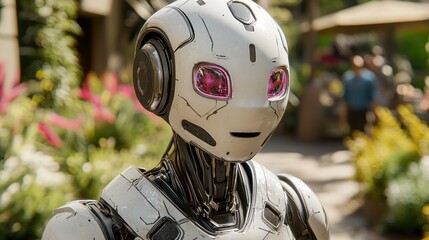 Fototapeta premium Futuristic robot head close up