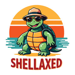 turtle with a hat. Shellaxed Turtle Cartoon – Cool Beach Vector Illustration