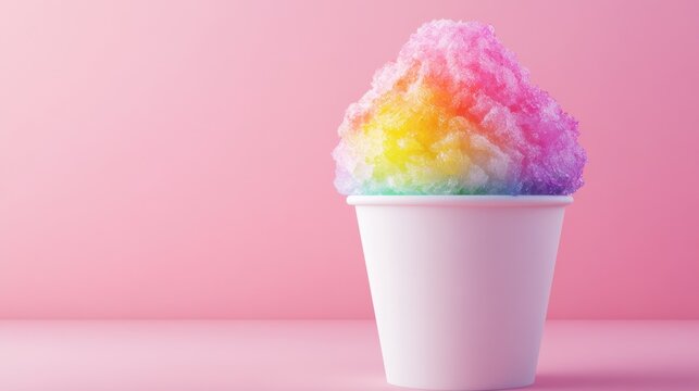 colorful shaved ice snowcone in a white paper cup. Generative AI