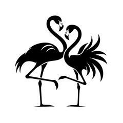 Naklejka premium Two flamingos facing each other in silhouette