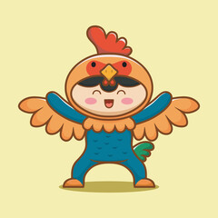 Vector of cartoon child in funny chicken costume, cheerful expression