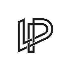 Black overlapping LP monogram, minimalist geometric style.