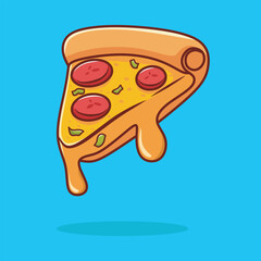 Cute Pizza Slice Cartoon Vector Icon Illustration. Food Object Icon Concept Isolated Premium Vector. Flat Cartoon Style