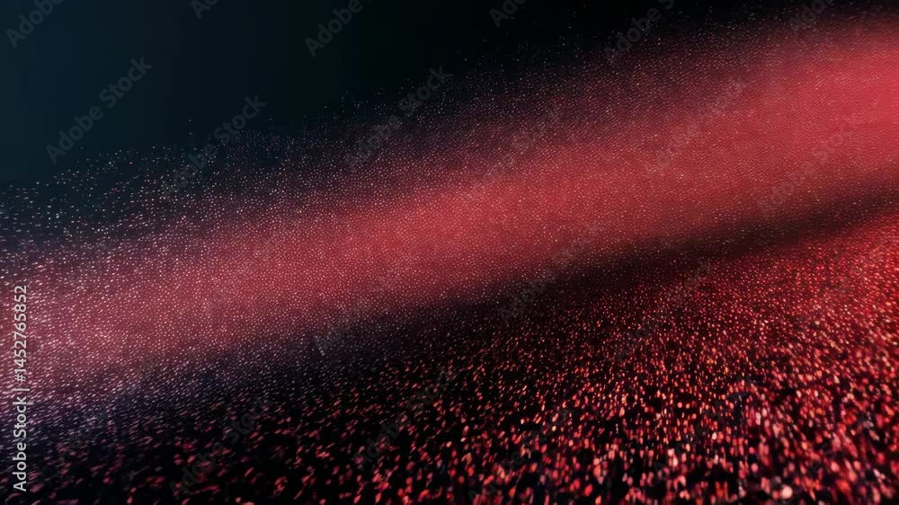 Poster abstract portrait of a futuristic humanoid figure with red particles emanating, conceptual represent