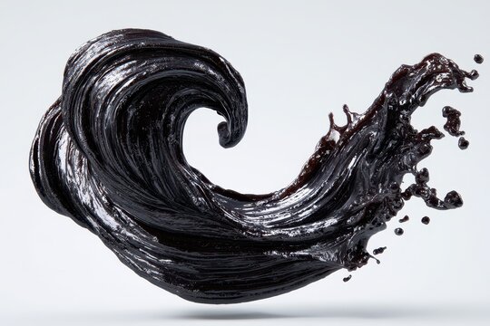 A splash of thick black liquid shilajit on white background, Dynamic splash of pure black shilajit resin, Pure himalayan salajeet splash, Liquid shilajit splash, Salajeet mineral splash,Easy to Cutout