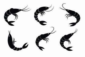 Shrimp Silhouette Vector Set &ndash; 6 Clean Poses for Seafood Logos & Designs