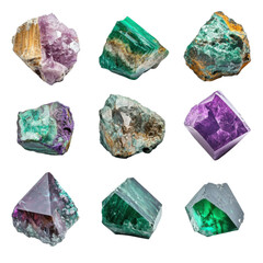 Fototapeta premium Colorful gemstone collection nature photography macro close-up. Isolated on transparent background, png.