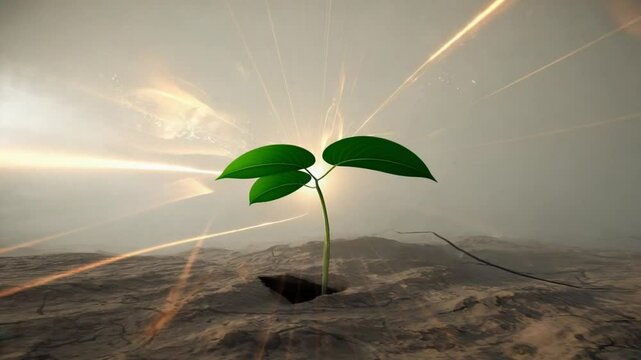 Timelapse small plant growing seed thriving ecosystem. plant grows, bees butterflies appear, birds and plants, plant-life in sustaining ecosystem. interconnection species overall health environment
