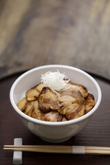 Chashu pork rice bowl, One of the standard side menu at Japanese ramen restaurants.