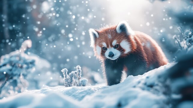 Red Panda in snow winter, generative ai