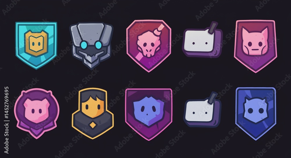 Aufkleber array of badges and icons: a selection of stylized badges and icons, perfect for conveying various t