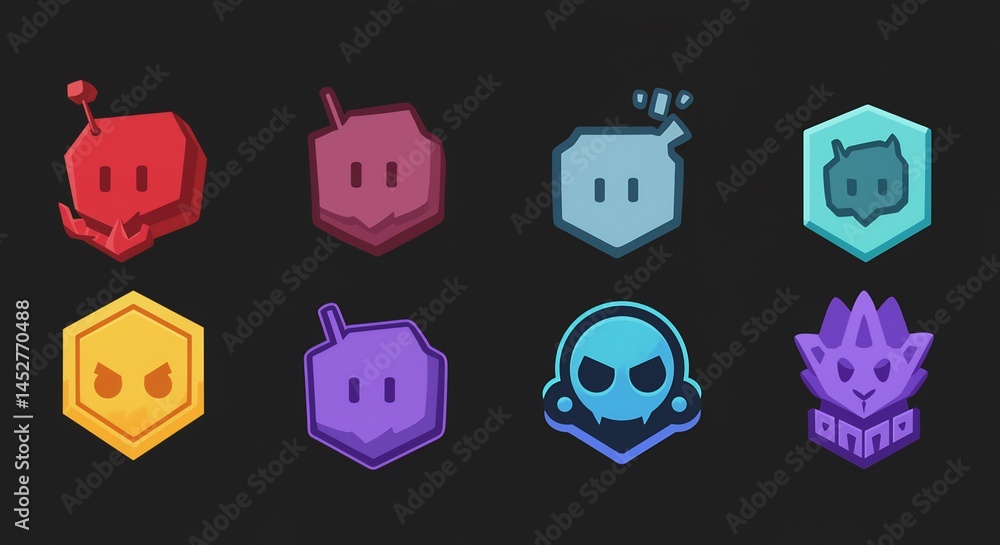 Poster abstract icon array: a creative, dynamic abstract arrangement of graphic icons, each embodying a uni